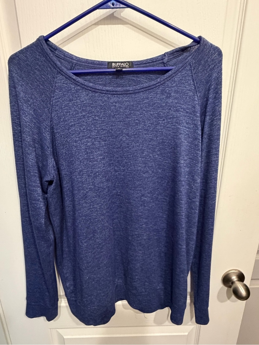Buffalo David Bitton Heathered Navy-Blue Long Sleeve Crewneck Top